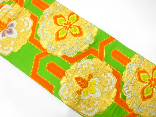 JAPANESE KIMONO / ANTIQUE FUKURO OBI / SILK / WOVEN PAULOWNIA & FLORAL CREST